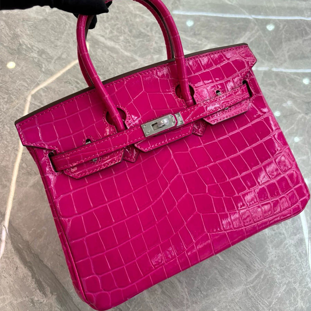 Crocodile Pattern Glossy Leather Handbag with Detachable Strap detail image 1