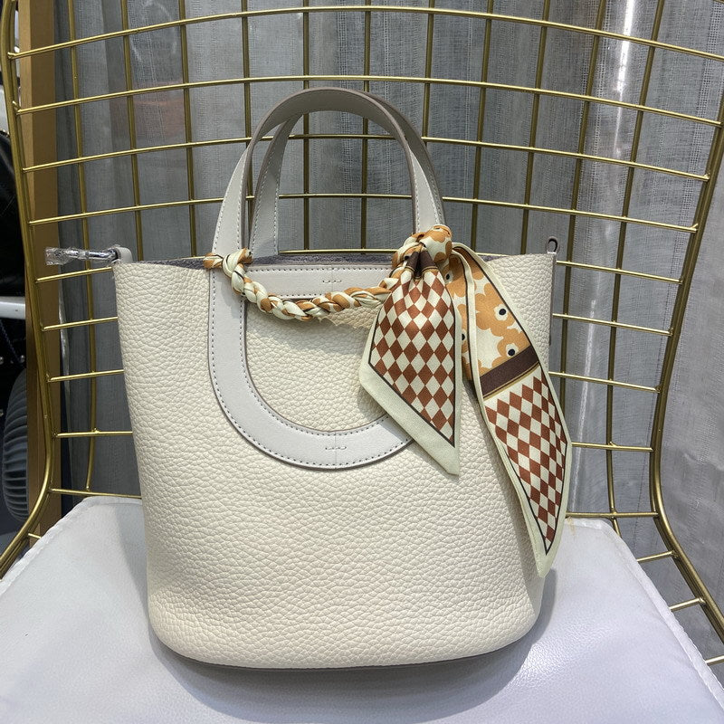 Soft Top Grain Leather Bucket Bag with Adjustable Strap detail image 3