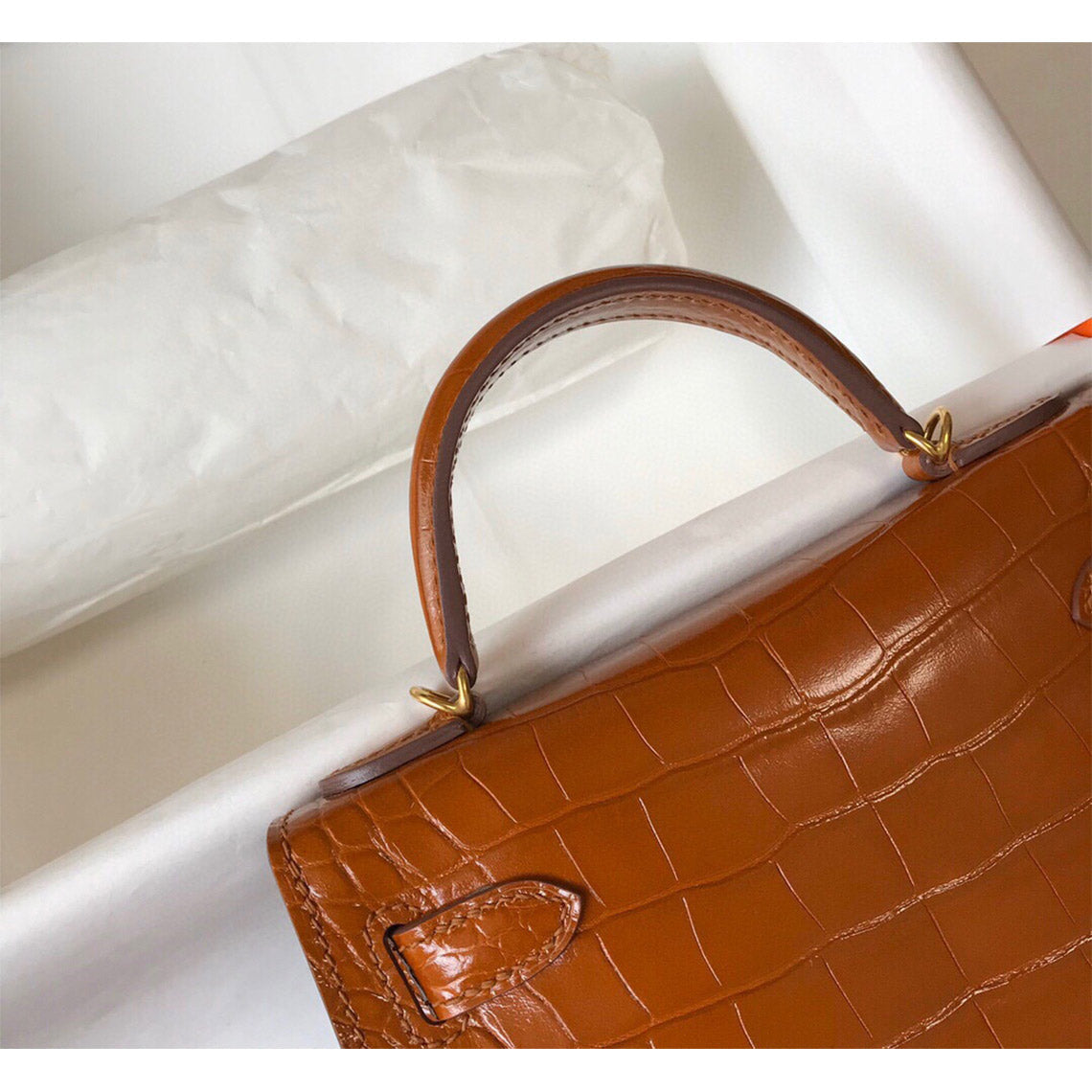 Croc Embossed Leather Mini Top Handle Bag with Detachable Strap detail image 7