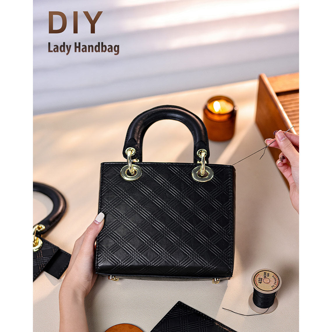 Top Grain Calfskin Leather Lady Handbag DIY Kit with Pre-Cut Pieces detail image 1