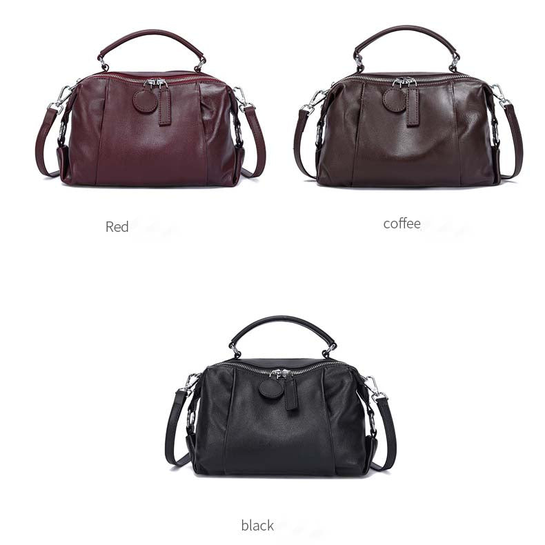 Vintage Cowhide Boston Bag | Leather Crossbody Satchel detail image 7