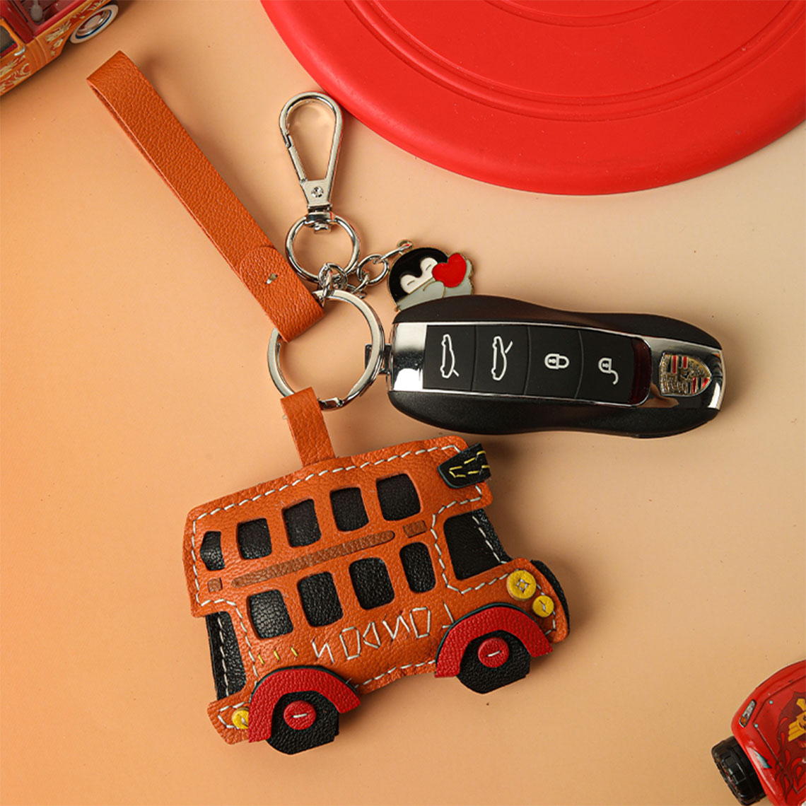 HandsewGift Sheep Leather City Bus Keychain DIY Kit – Orange or Custom Color detail image 3
