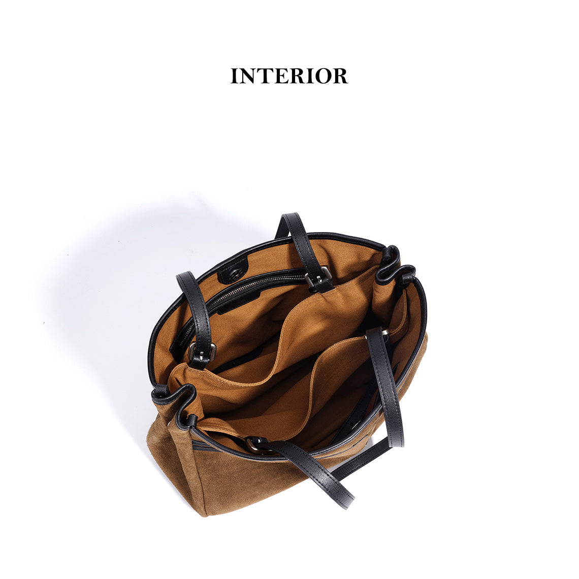 Suede Leather Heritage Tote Bag in Brown, Beige, and Dark Brown detail image 9