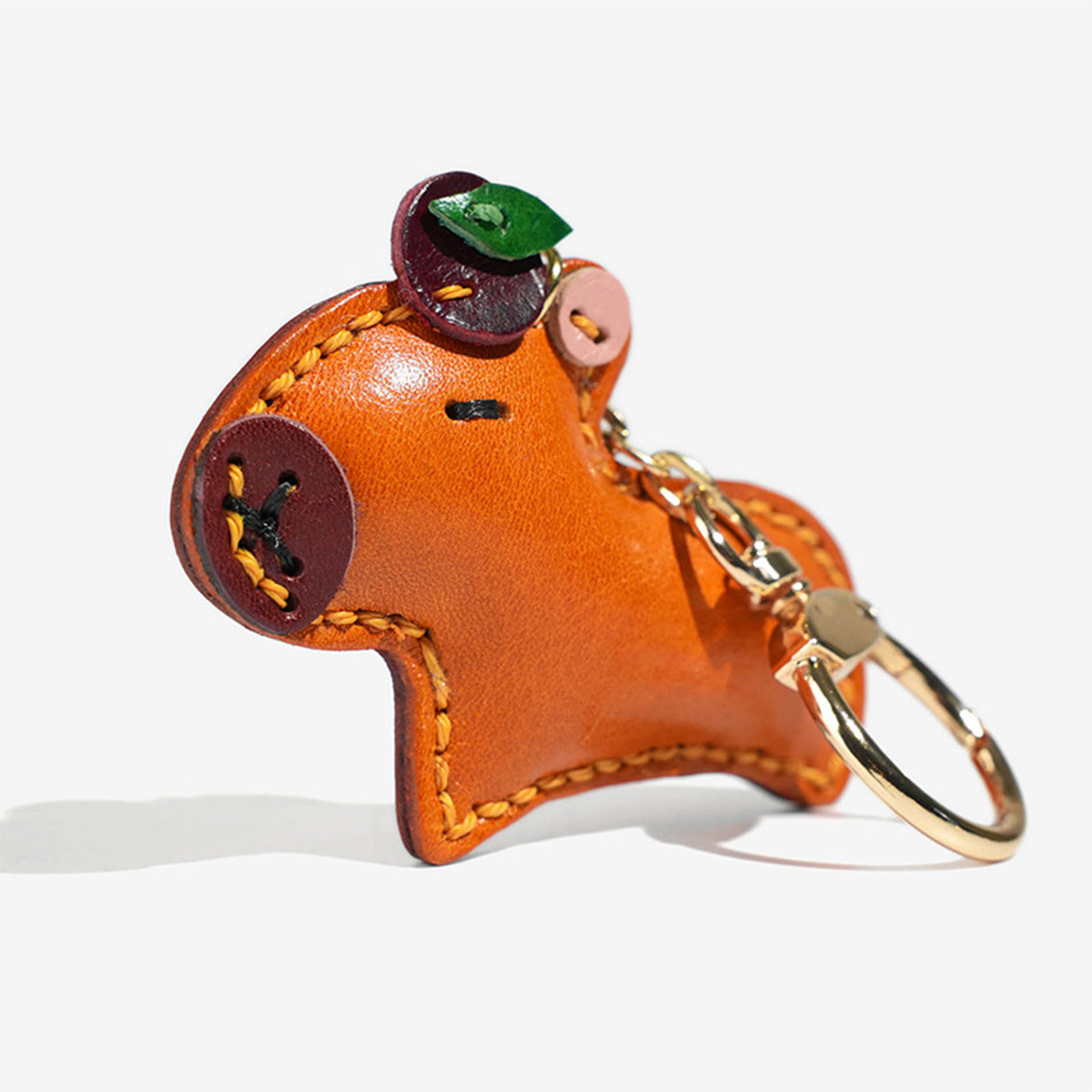 Vegetable Tanned Leather Capybara Keychain – Handcrafted Charm detail image 1