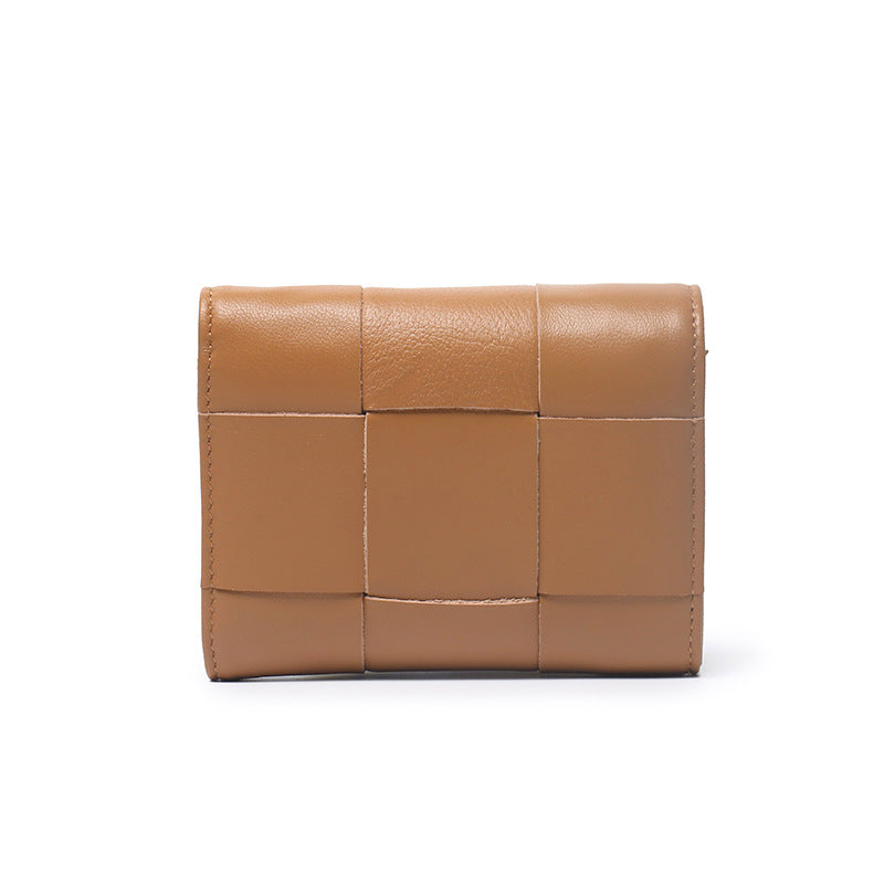 Woven Sheep Leather Trifold Wallet Short Card Holder detail image 2
