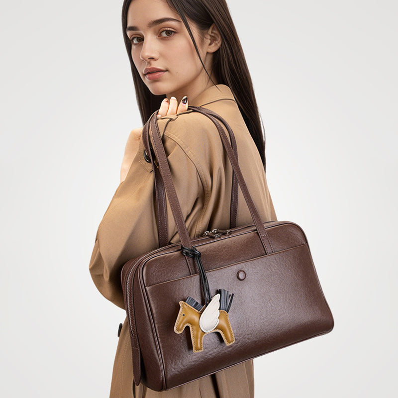 Top Grain Leather Boston Bag Large Capacity Laptop Bag detail image 1