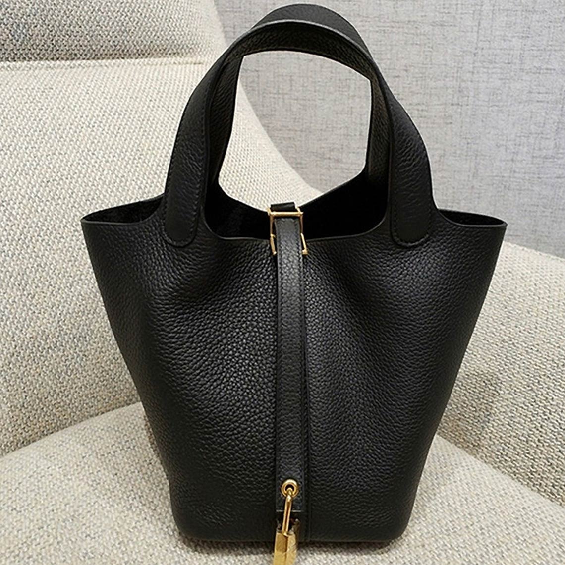 Top Grain Leather Bucket Bag Handbag with Suede Lining - Small and Large Sizes detail image 7