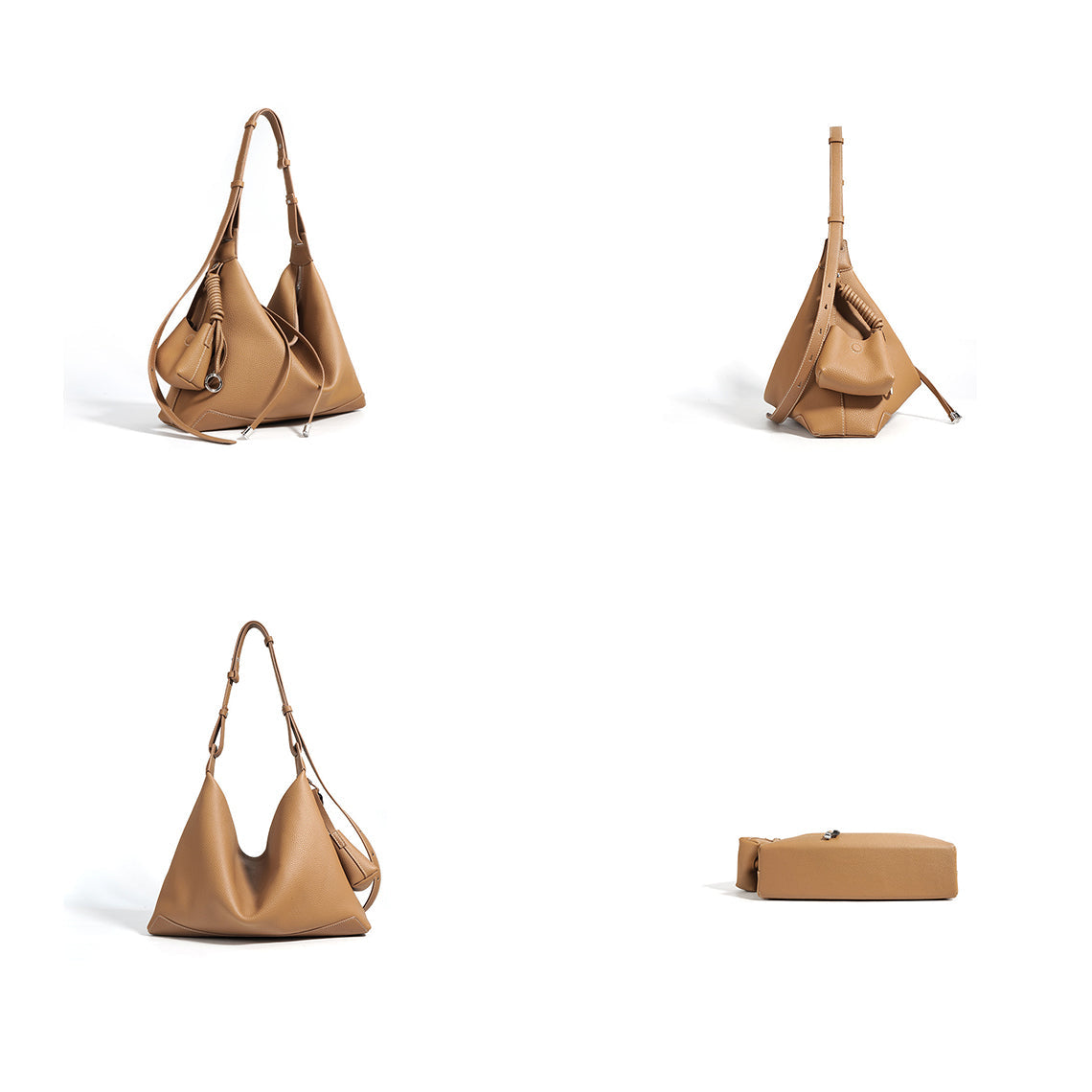 Top Grain Leather Simple Hobo Bag with Adjustable Strap detail image 1