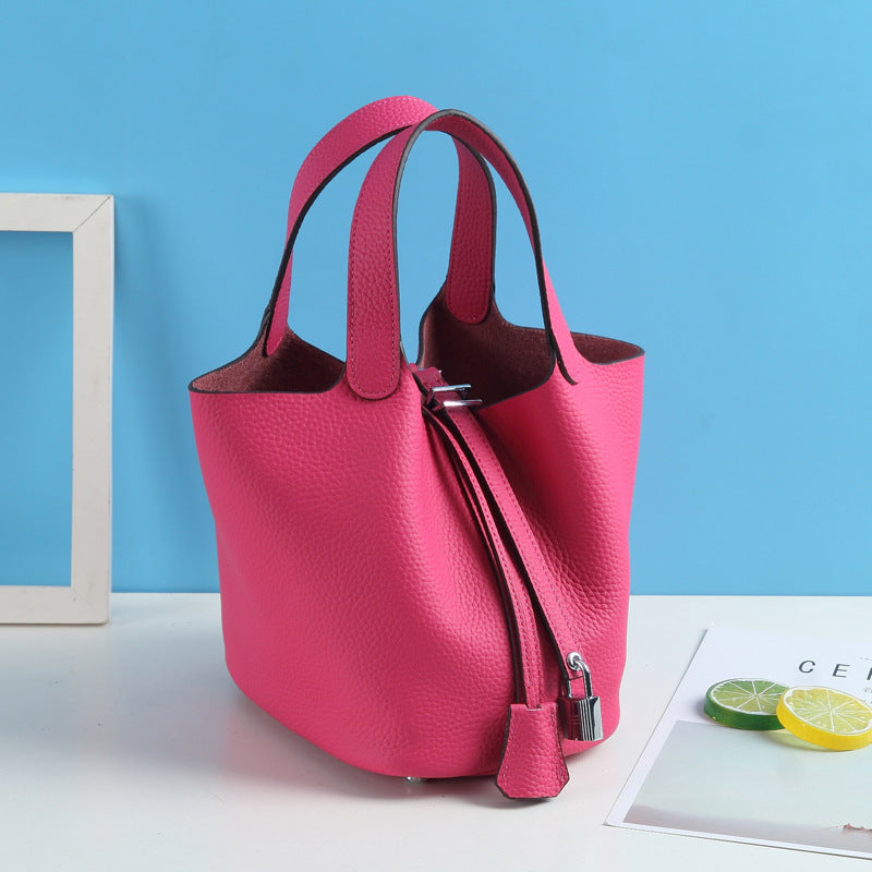 Top Grain Leather Lock Tote Bag - Multiple Colors and Sizes detail image 11