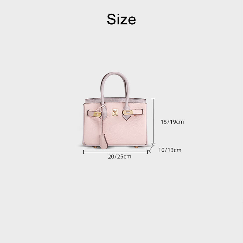 Pebbled Grain Top Grain Leather Top Handle Bag with Gold Twist Lock - Multiple Sizes detail image 4