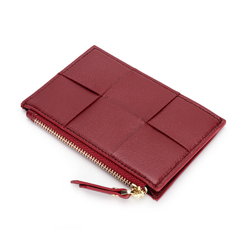 Handmade Woven Sheep Leather Slim Wallet with 4 Card Slots and Zipper Pocket detail image 10