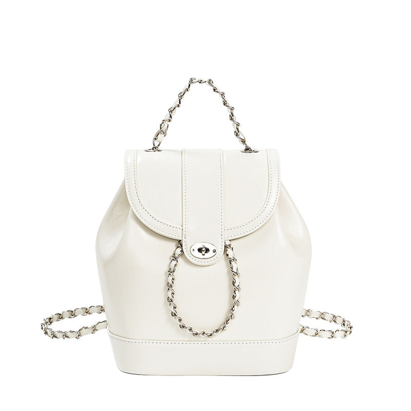 Urban Minimalist Split Cowhide Leather Chain Bag – Silver, Black, Cream White, Black & Cream White detail image 7
