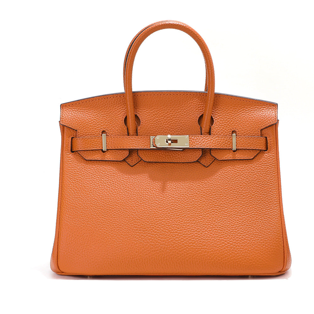 Top Grain Leather Top Handle Bag with Gold Hardware and Lock & Key product image 1