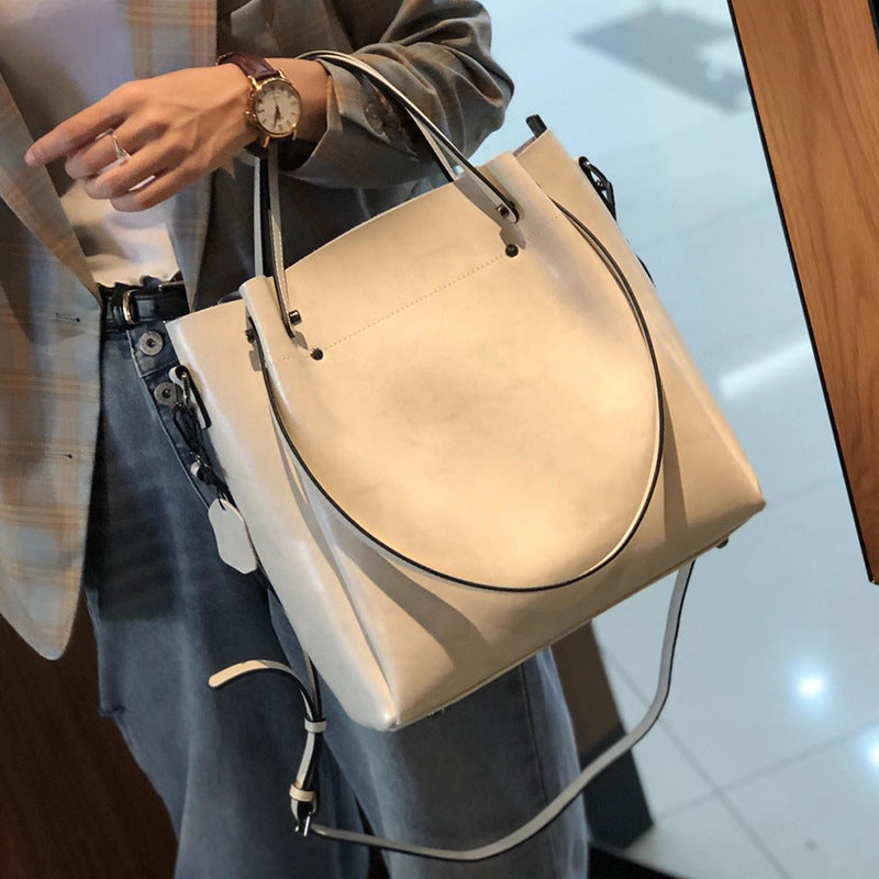 Oil Wax Leather Bucket Bag - Genuine Leather Tote Crossbody Bag detail image 12