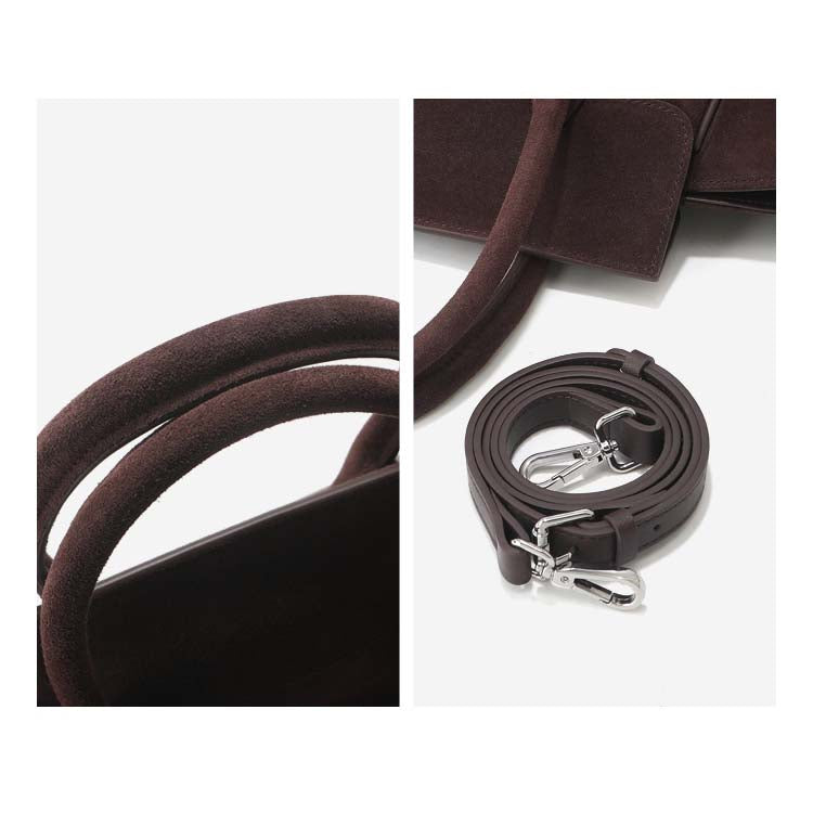 Large Suede Winged Handbag with Smile Zipper – Coffee, Brown, Dark Brown, Black, Wine Red detail image 9