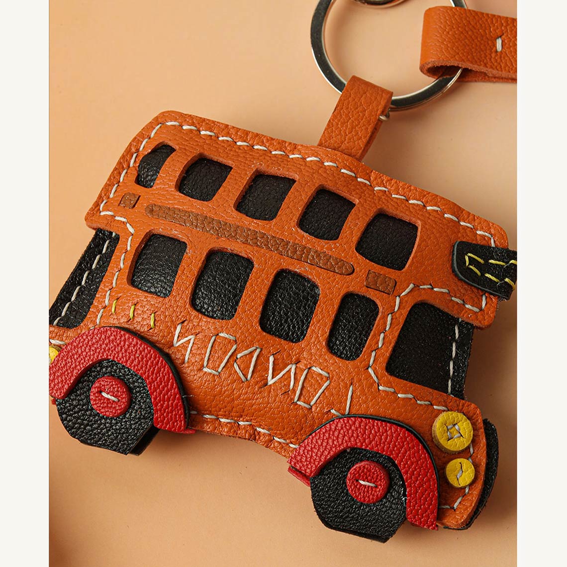 HandsewGift Sheep Leather City Bus Keychain DIY Kit – Orange or Custom Color detail image 6