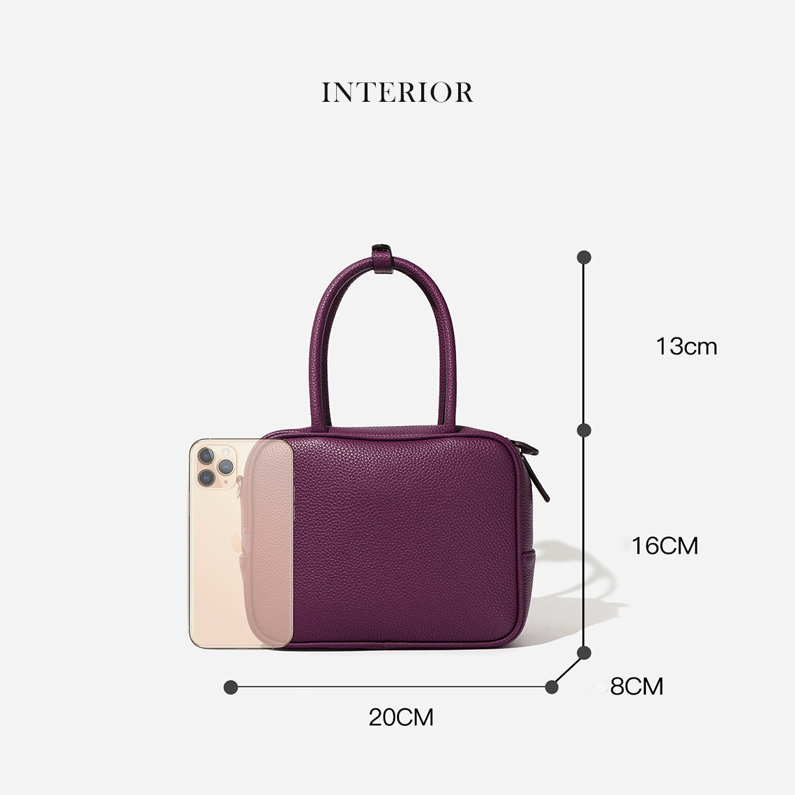 Top Grain Leather Square Bowling Handbag with Adjustable Strap detail image 8