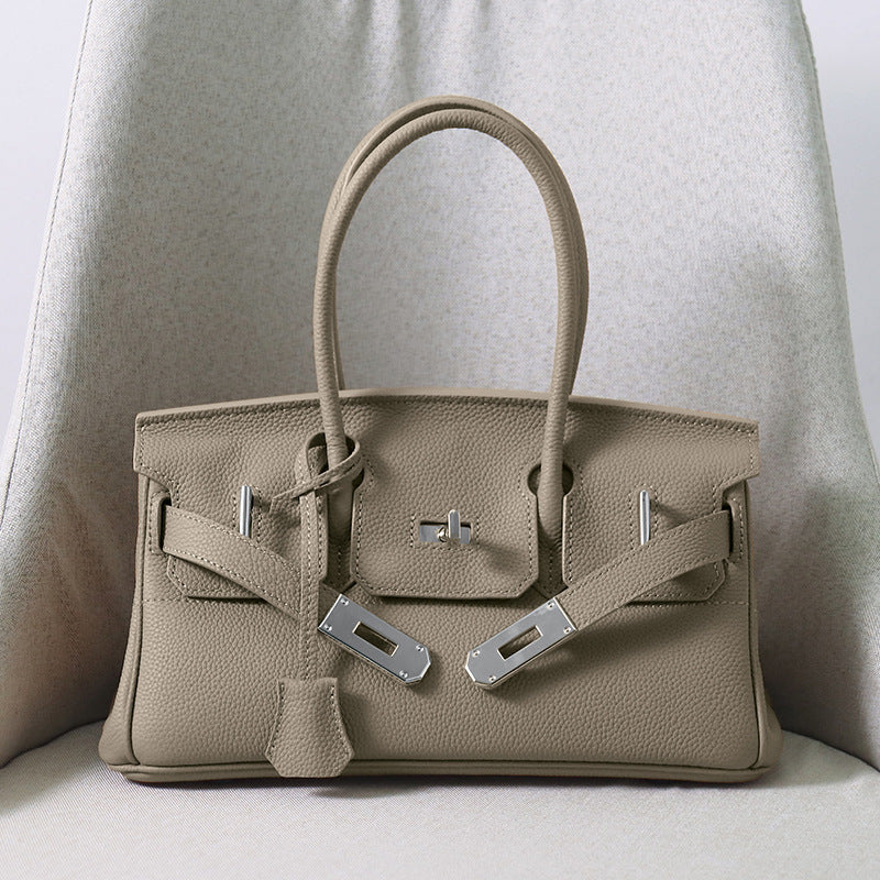 Top Grain Leather Top Handle Bag 30cm - Multiple Colors detail image 12