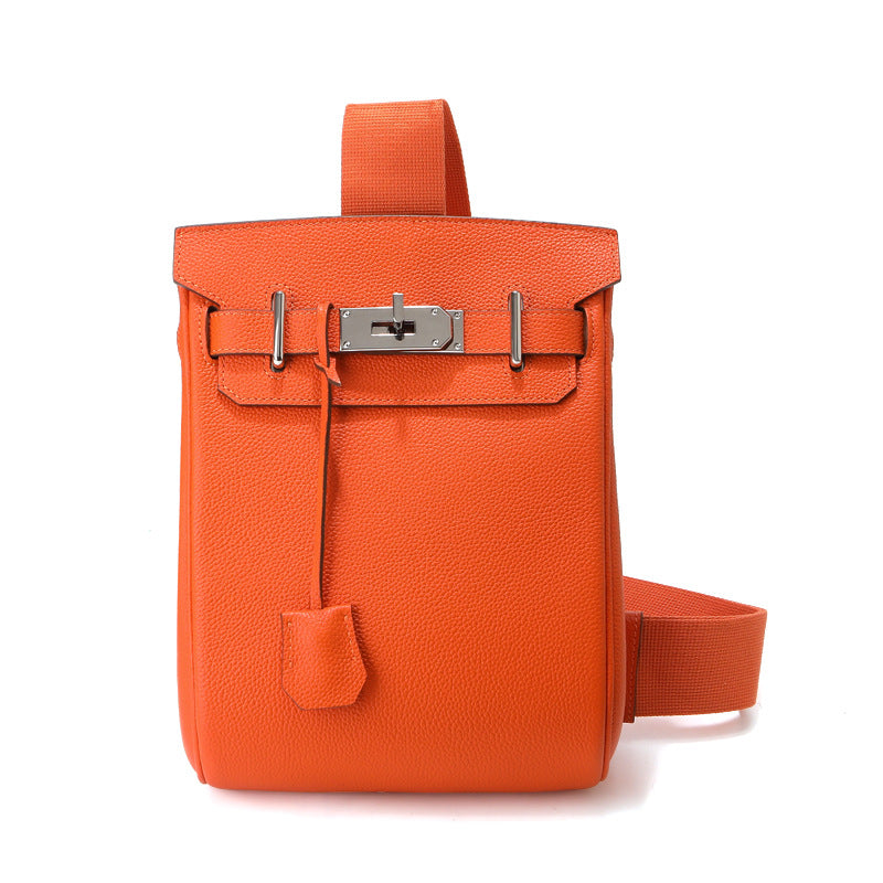 Unisex Top Grain Leather Crossbody Backpack with Turn Lock detail image 12