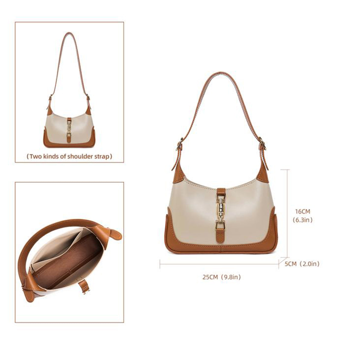 Hobo Shoulder Bag DIY Leathercraft Kit – Brown & Beige or White detail image 4