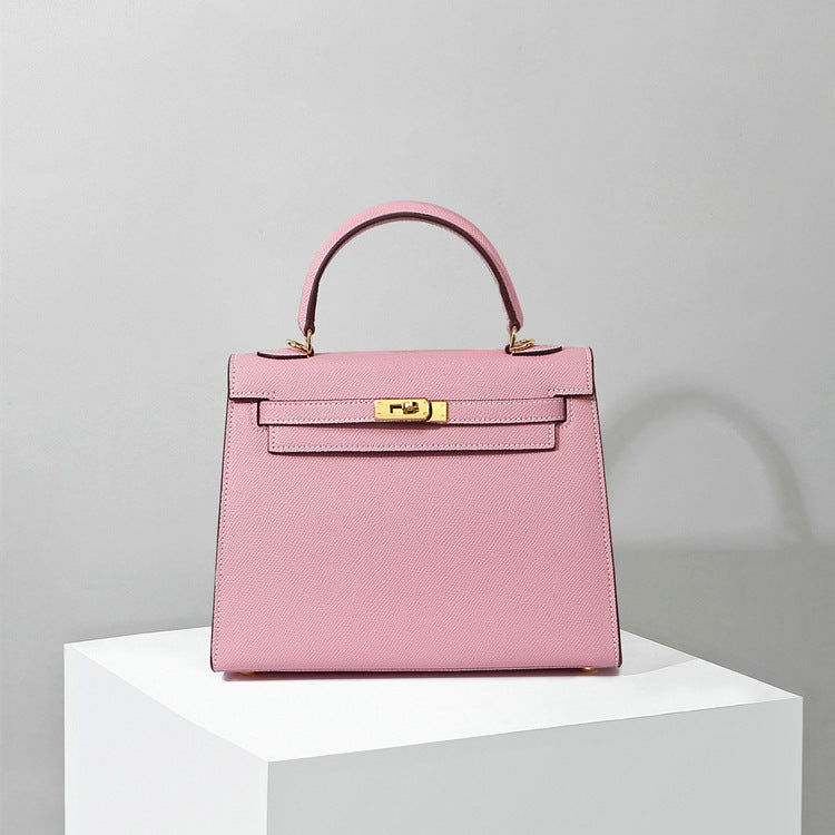 Top Handle Leather Handbag with Detachable Strap – 4 Sizes, 29 Colors detail image 10