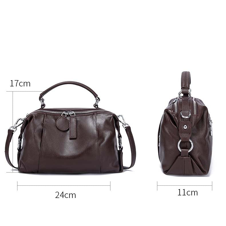 Vintage Cowhide Boston Bag | Leather Crossbody Satchel detail image 9