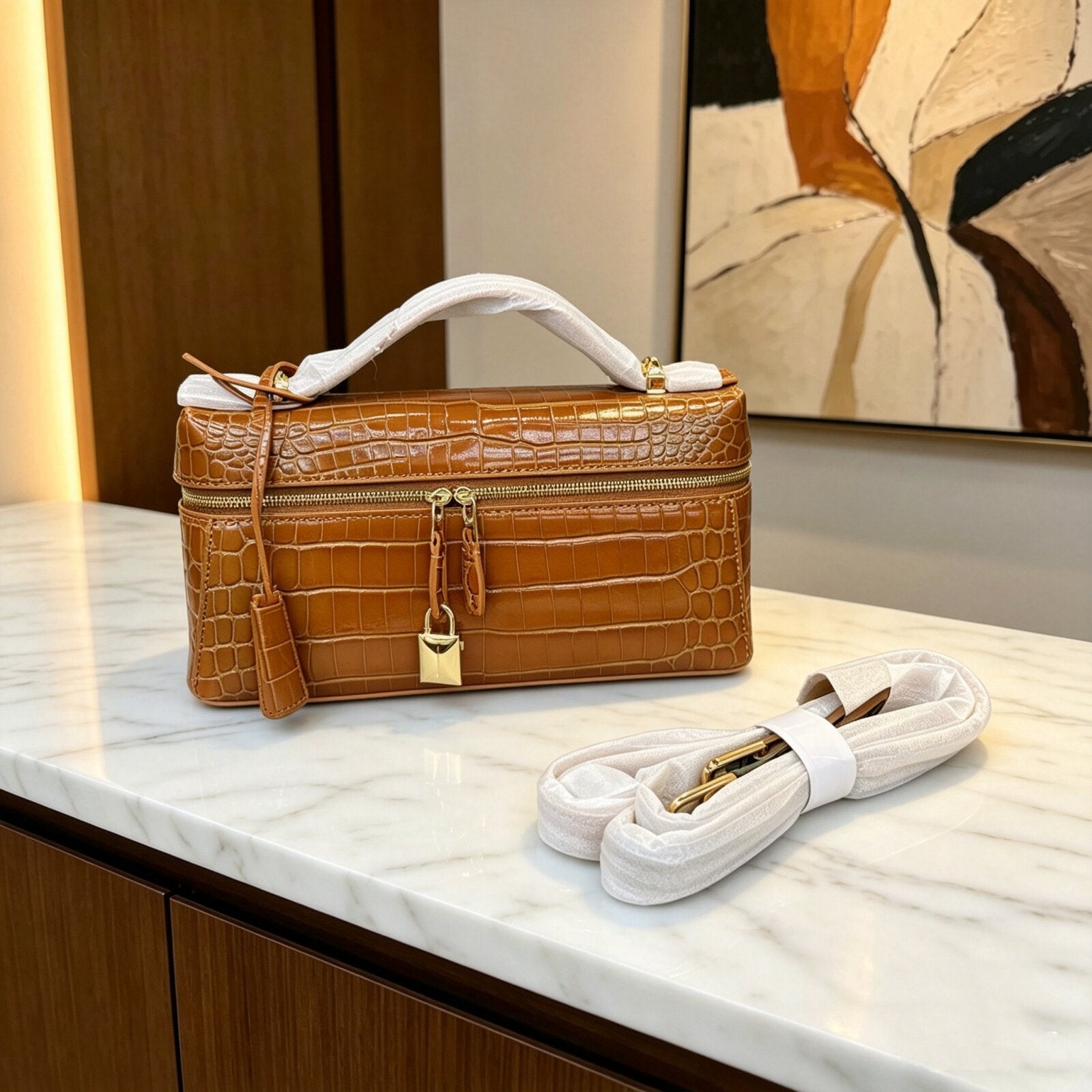 LP23 Extra Handbag in Crocodile Embossed Top Grain Leather detail image 4