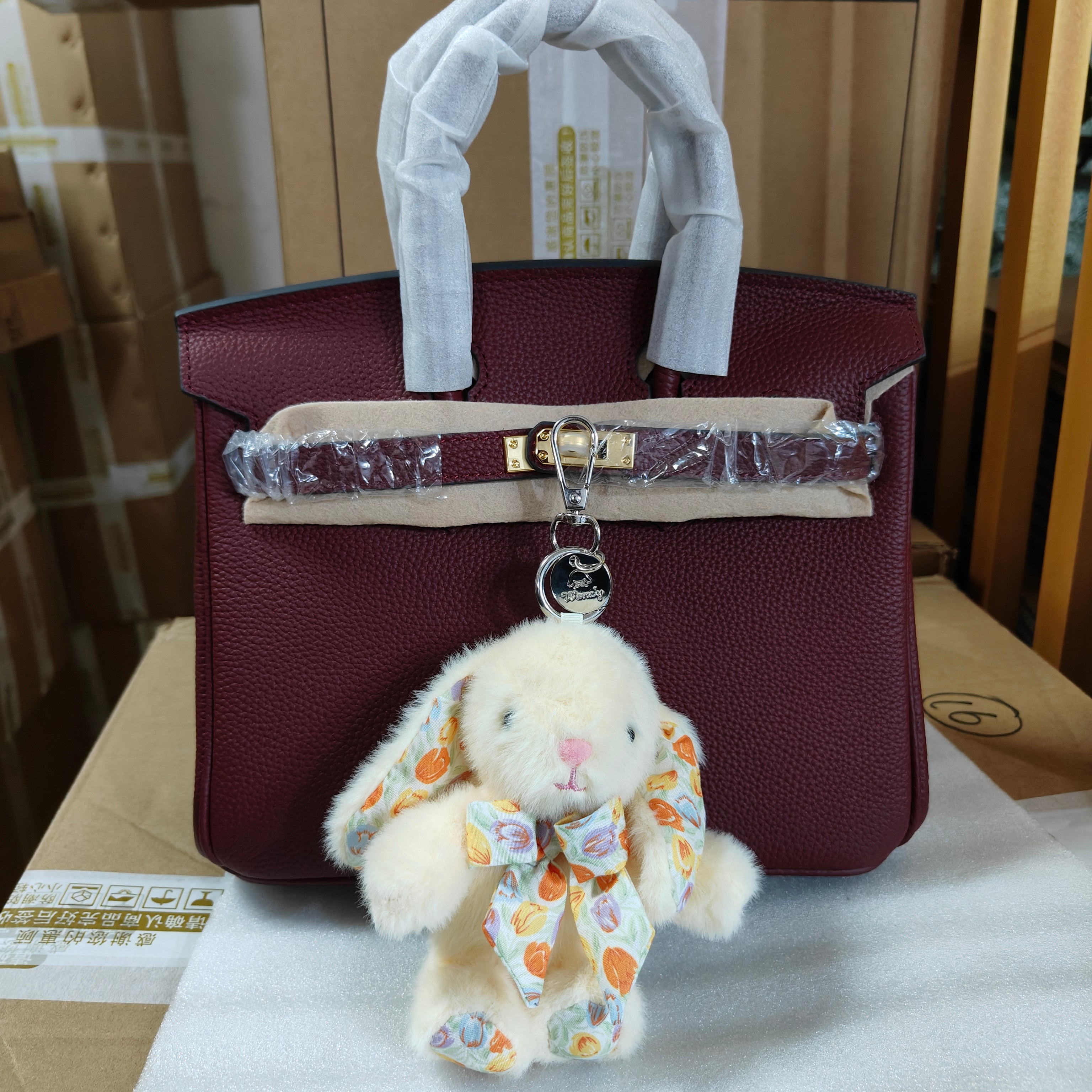 Bow Tie Baby Bunny Bag Charm – Soft Plush Keychain in Six Colors detail image 3