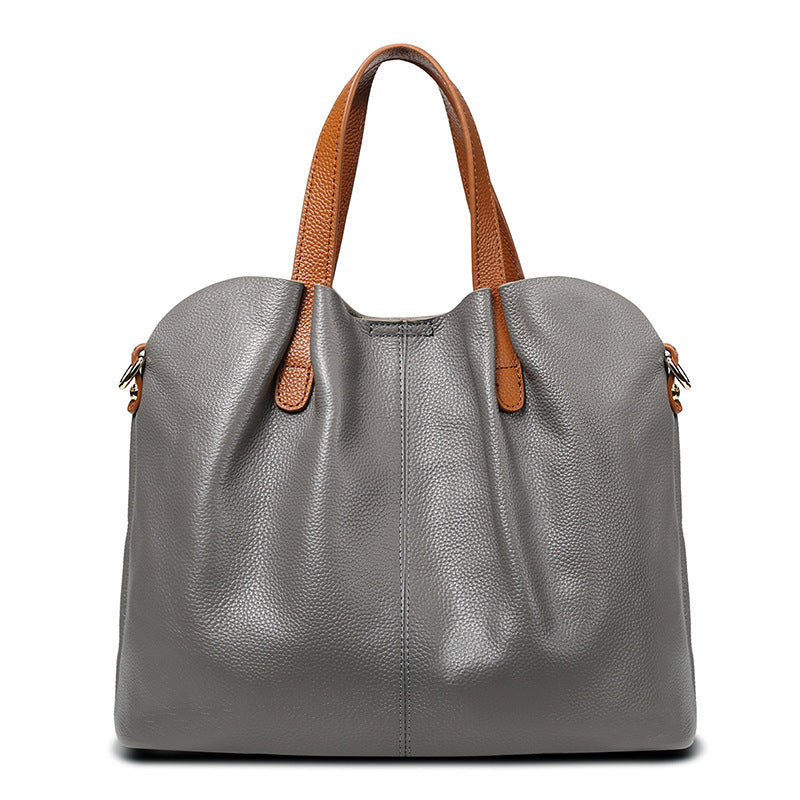 Premium Real Leather Contrast Tote - Large Capacity 2-in-1 Commuter Bag product image 1