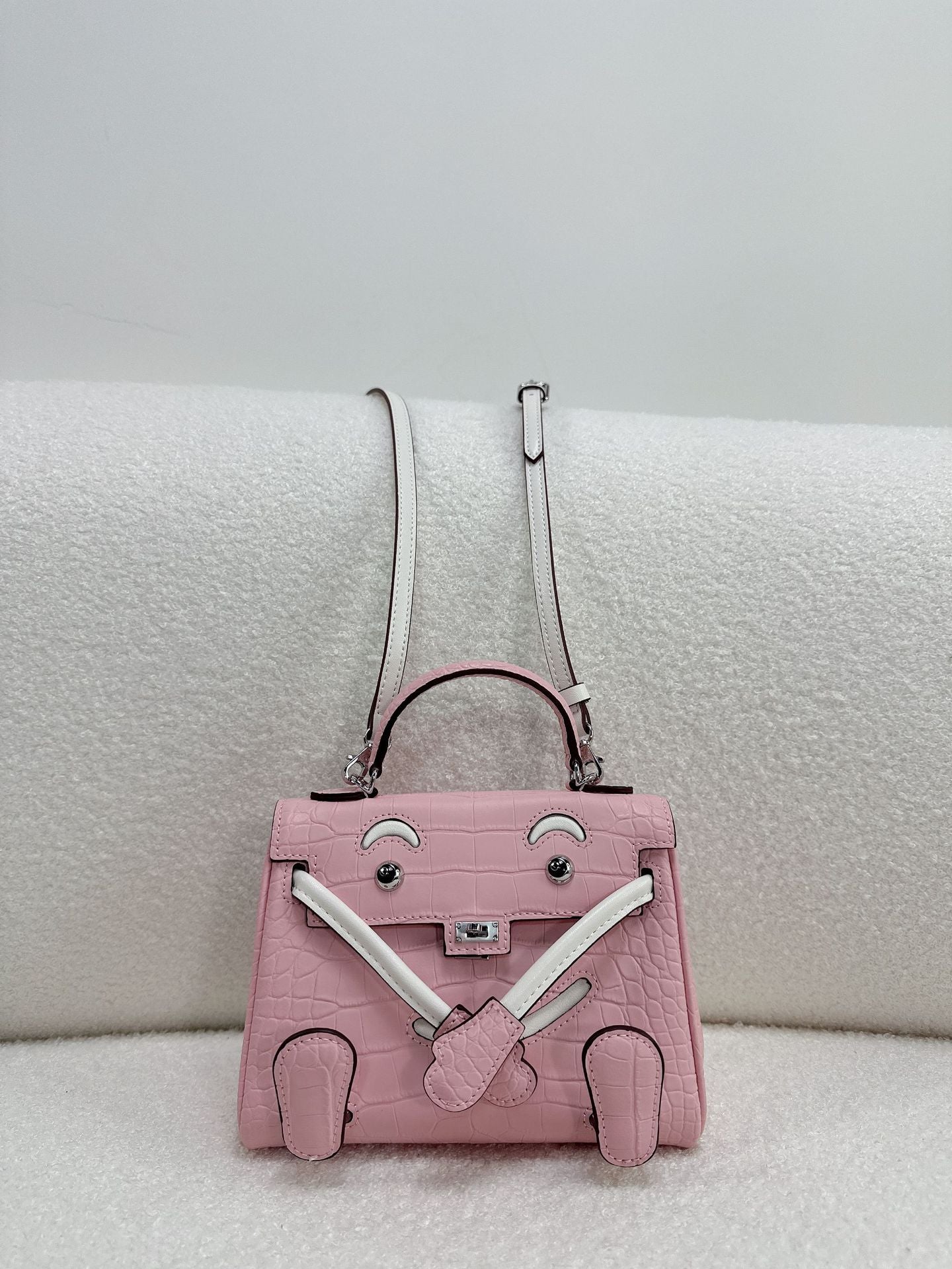 Mini Leather Bag Charm Keychain – Croc-Embossed & Smooth Calfskin, 11 Colors detail image 8