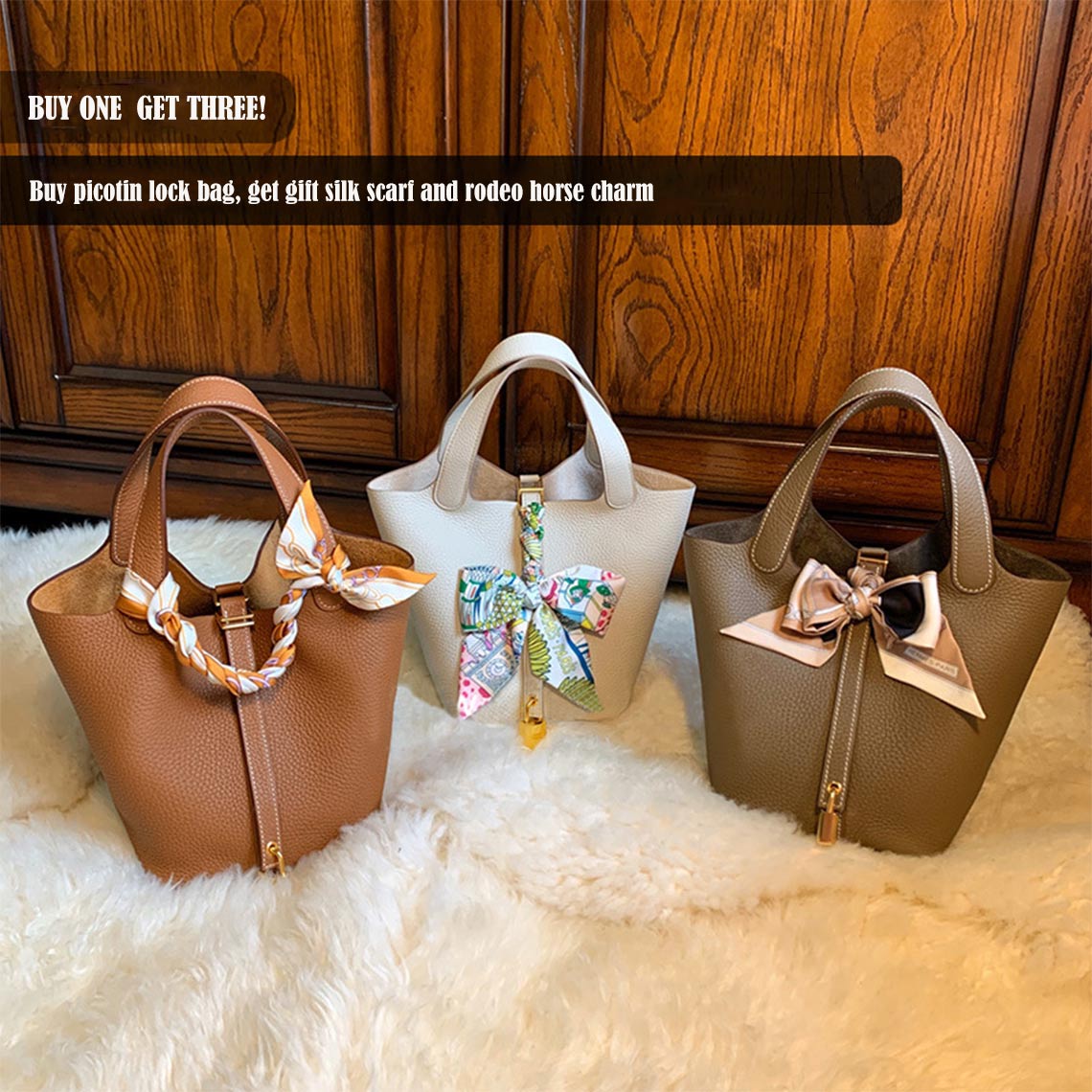 Top Grain Leather Bucket Bag Handbag with Suede Lining - Small and Large Sizes