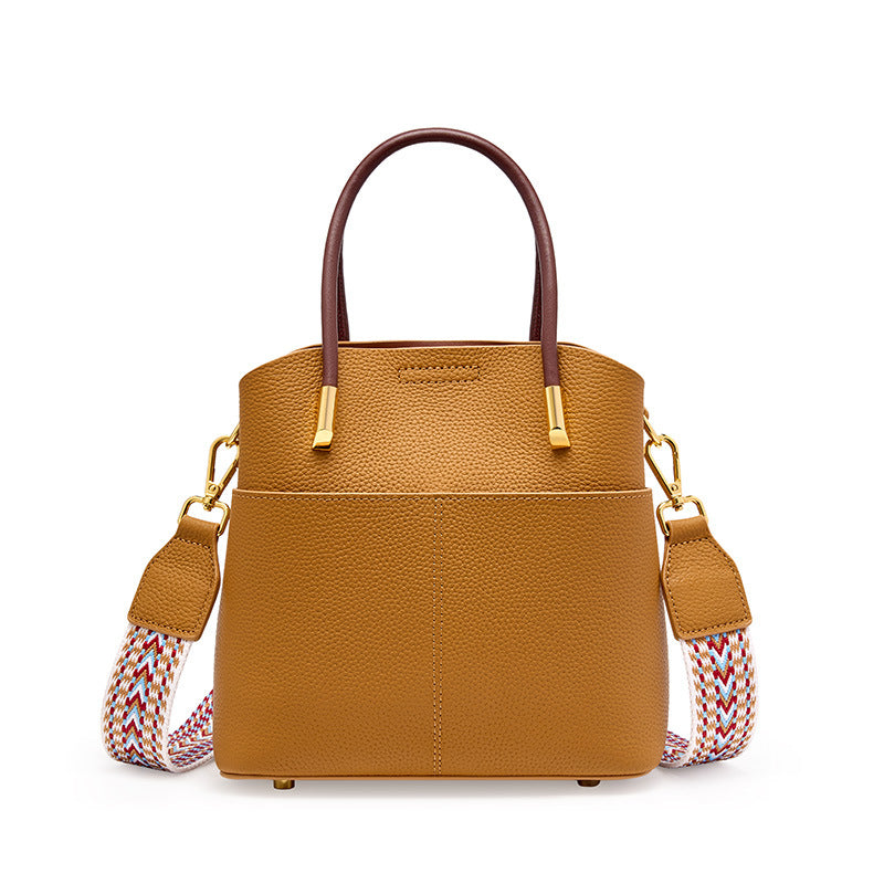 Pebbled Top Grain Leather Bucket Bag with Crossbody Strap detail image 6