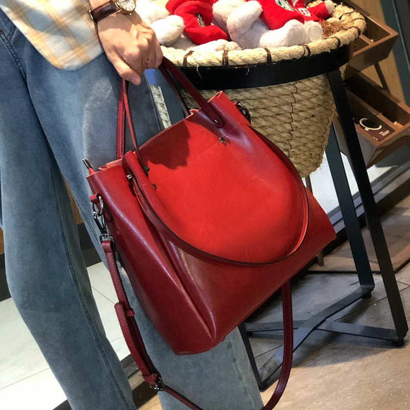Oil Wax Leather Bucket Bag - Genuine Leather Tote Crossbody Bag detail image 11