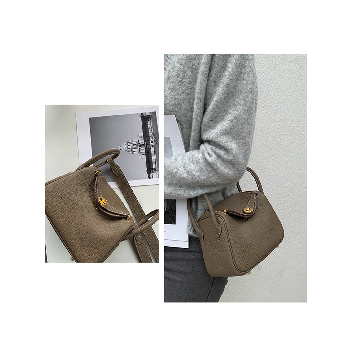 Pebbled Grain Leather Shoulder Bag with Gold Hardware – Small and Medium Sizes detail image 9