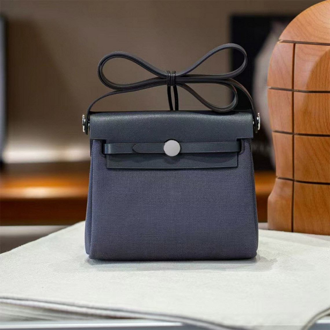 Leather Trim Mini Canvas Tote Shoulder Bag detail image 12