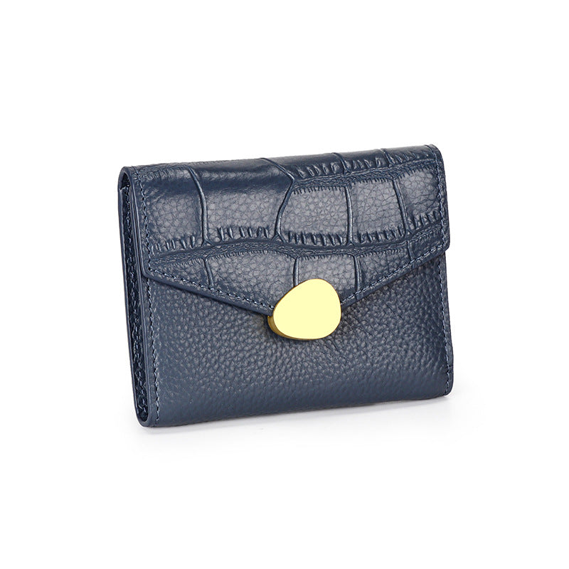 Crocodile Pattern Top Grain Leather Short Wallet Purse detail image 8