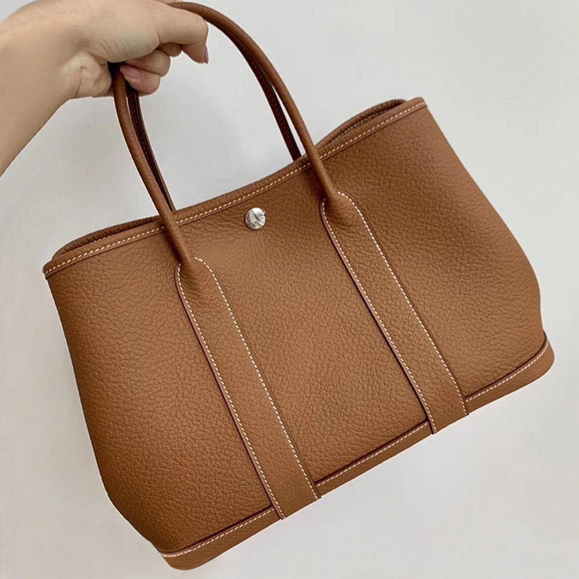 Top Grain Leather Tote Bag with Crossbody Strap – Taupe, Black, Brown detail image 8