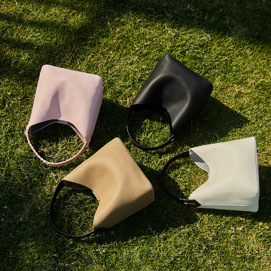Premium Soft Top Grain Leather Bucket Bag - Minimalist Hobo Tote with Inner Pouch detail image 5