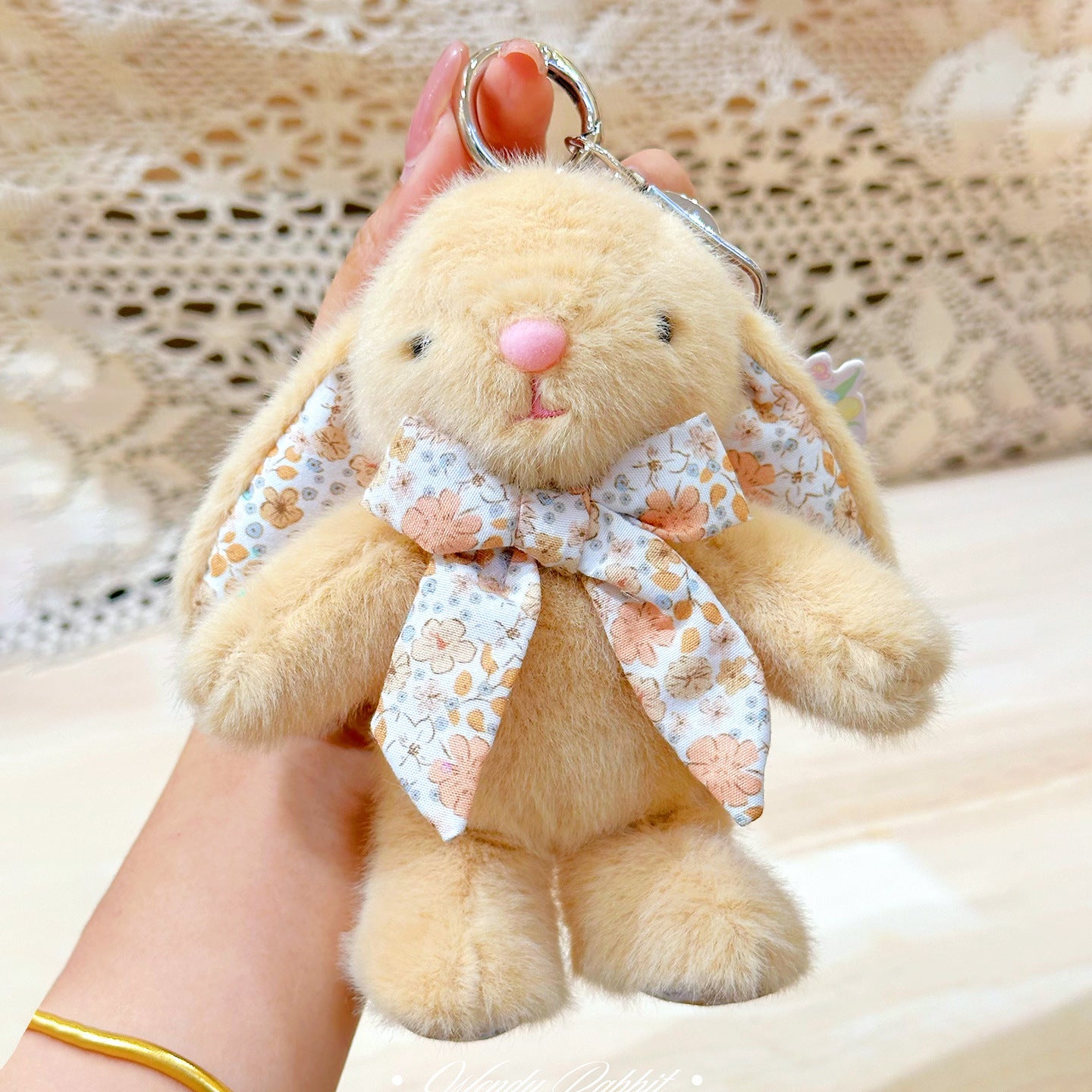 Bow Tie Baby Bunny Bag Charm – Soft Plush Keychain in Six Colors detail image 8