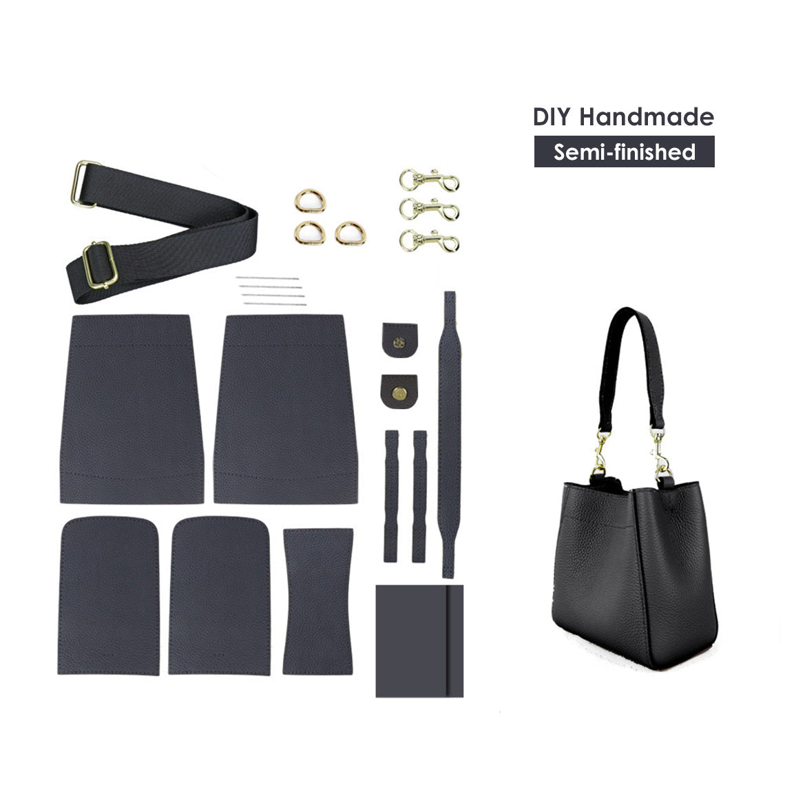 Handsewgift Women's Bucket Bag DIY Leather Craft Kit – Top Grain Leather, Pre-Punched detail image 16
