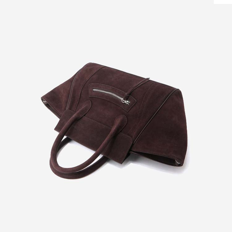 Large Suede Winged Handbag with Smile Zipper – Coffee, Brown, Dark Brown, Black, Wine Red detail image 17