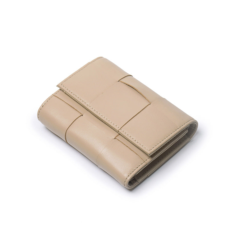 Woven Sheep Leather Trifold Wallet Short Card Holder detail image 10