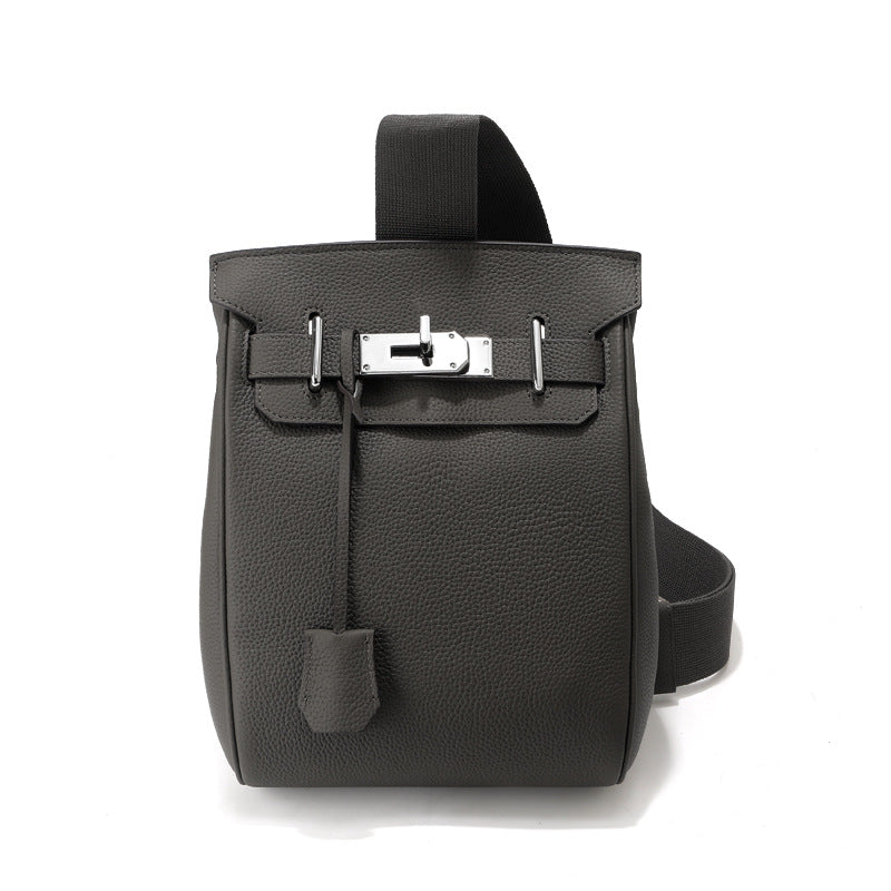 Unisex Top Grain Leather Crossbody Backpack with Turn Lock detail image 5