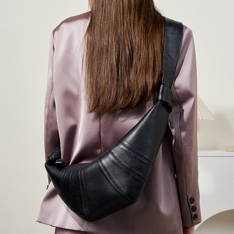 Premium Lambskin Leather Croissant Bag - Soft Hobo Crossbody Shoulder Purse detail image 1